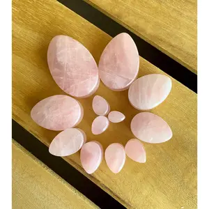 PAIR of Beautiful Teardrop Rose Quartz Organic Stone Plugs - Gauges 0g to 38mm!