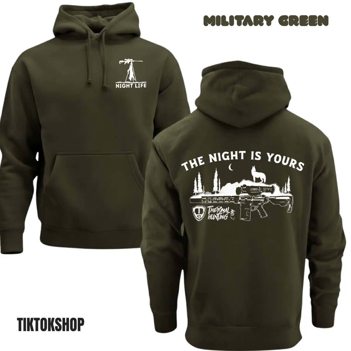 Night Life Night Hunting Hoodie -Pullover Glitch Coyote Graphic Predator Hunter Gift Hoodie Men - Hunting Season