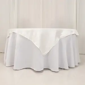 Lamour Satin Square Table Overlay 54"x54" Ivory - Soft Tempered Sheen Table Topper