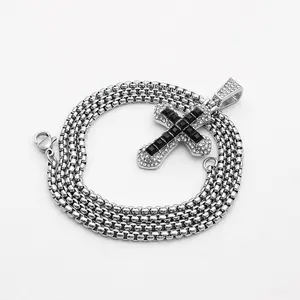 2025 Unisex Black Cross Pendant Necklace – Elegant Design with Rhinestone Accents, Stylish Gift Charm