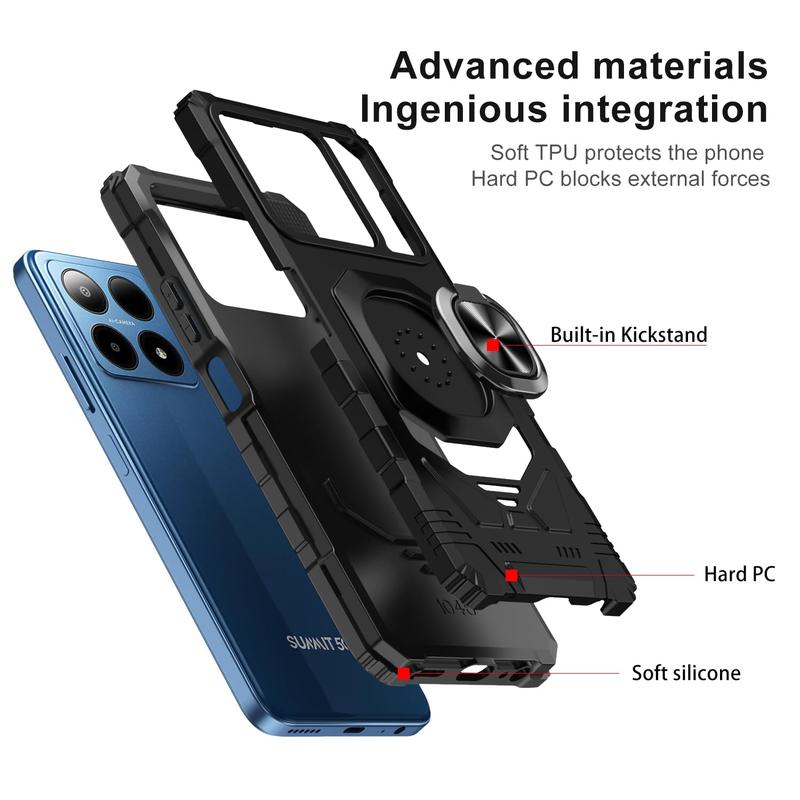 Compatible for Boost Summit 5G Case with Tempered Glass Screen Protector Military Grade Ring Car Mount Kickstand Shockproof Hard Phone Case
