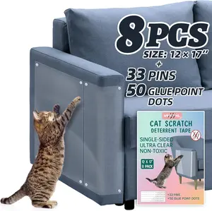 Cat Scratch Deterrent Adhesive Sheets Single Sided, 8-Pack 12 x17'' Anti Scratch Sheets, Furniture Protectors from Cats, Cat Training Sheets Couch Corner Protectors for Cats