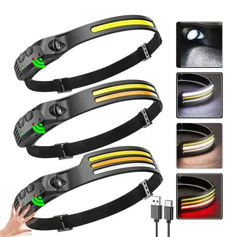 USB Rechargeable Waterproof LED Headlight, 1 Set 230 Degree Wide Beam Headlight, Waterproof Motion Sensor Headlight, Portable Outdoor Light for Campin