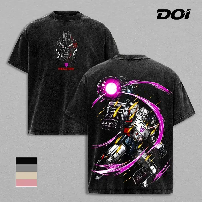 Megatron Decepticon Fusion Cannon Battle Artwork – Mineral Wash Graphic Tee, Premium Heavy Cotton Movie Shirt, Cotton Unisex Graphic T-Shirt, Double-Sided Cyberpunk Mecha Streetwear Design, Trendy T-Shirts, Men’s T Shirts, Movie Lover Gift