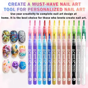 QIUFSSE 12/24/36 Color Nail Art Doodle Pen Set for Quick-Dry DIY & 3D Acrylic Painting, Home Salon Manicure Kit