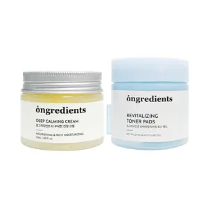 Ongredients Calm & Refresh Duo - Deep Calming Cream 50ml & Revitalizing Toner Pads 60 Pads for Dry & Sensitive Skin Care