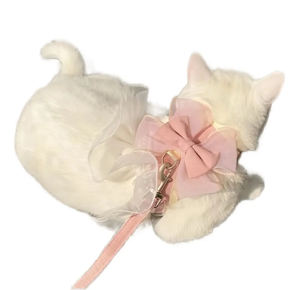 Elegant Lace Frill Pink Pearl-Embellished Cat Breakaway Harness Vest With Leash - Hand Washable Polyester, Stylish Pet Accessory cat harness