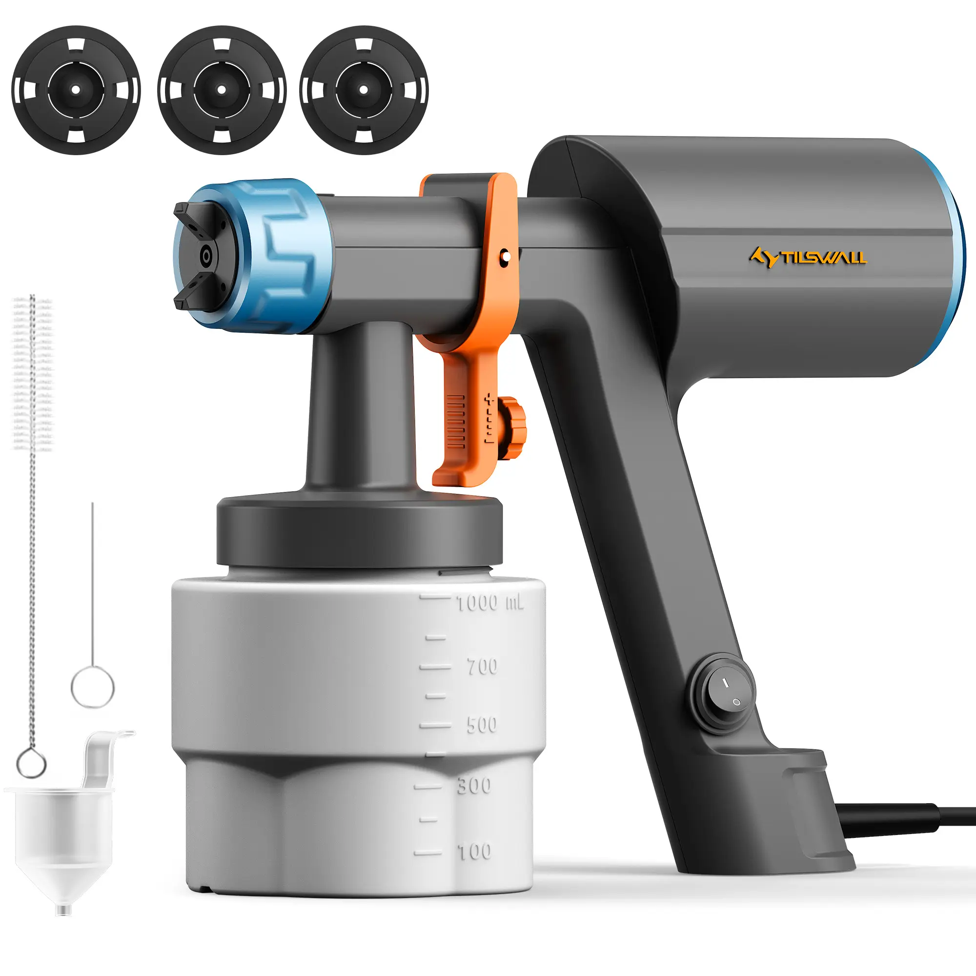 Tilswall Dreamer 600 Paint Sprayer, Detachable 1000ml Container, Lightweight Paint Gun with 3 Nozzles (1.3/1.8/2.6mm) & 3 Spray Patterns for Furniture, Walls, Fences & DIY Projects