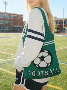 Football Enthusiast Embroidered Shoulder Bag, Large Capacity Lightweight Breathable Reusable, Fan Gift for Holidays, Birthday, Events