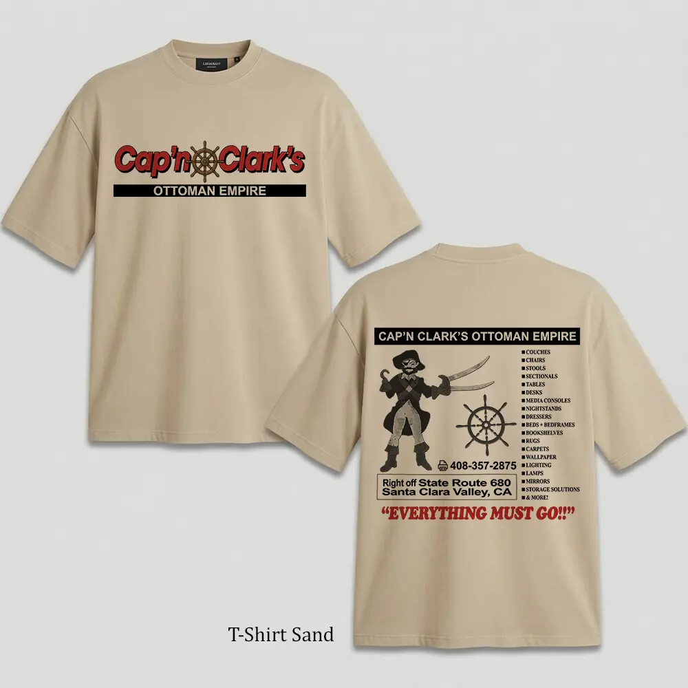 Cap’n Clark’s Ottoman Empire Shirt 2 Sides, A24 Backrooms Movie Merch Tee, Kane Pixels ARG Horror T-Shirt, Vintage Furniture Logo Aesthetic Graphic Top Cotton Fashion