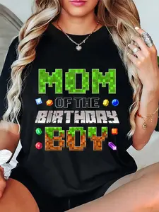 100% Cotton Unisex Mom Of The Birthday Boy Game Pixel Number Birthday Party T-Shirt