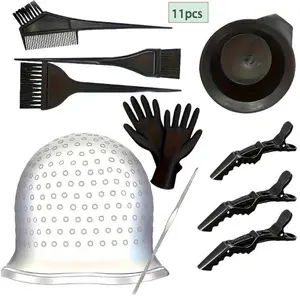 11pcs Hair Dye Tool Set, Home Salon Use, Hair Coloring, Includes Gloves, Brush, Comb, Clips, Reusable Cap with Hook, Multi-Color Dyeing Accessories, Hair Dye Comb