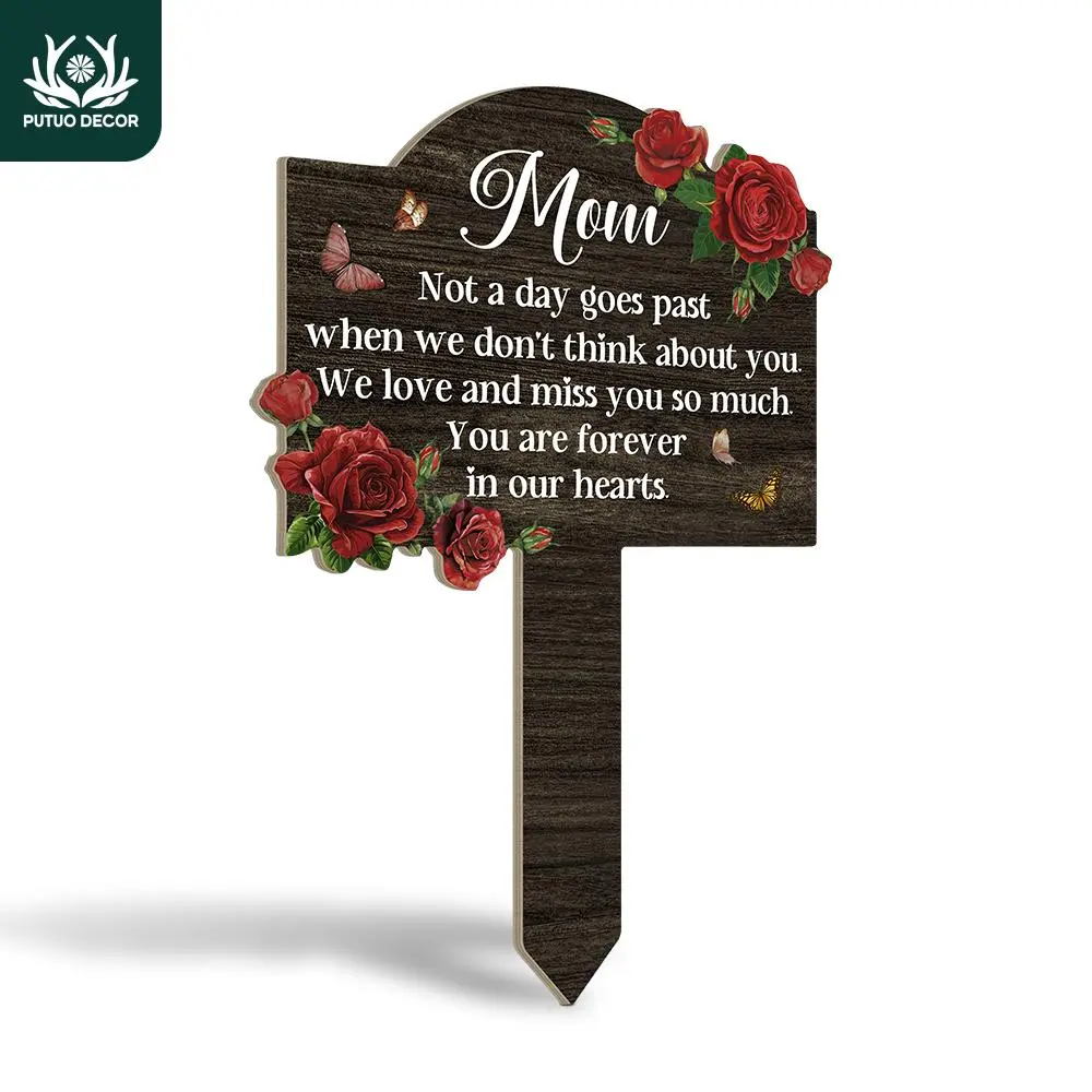 PUTUO DECOR Wooden Garden Sign, Ground Stake for Home Farmhouse Garden Lawn Patio Courtyard, Memorial Gift