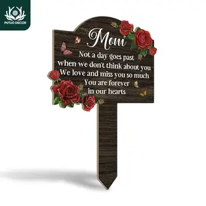 PUTUO DECOR Wooden Garden Sign, Ground Stake for Home Farmhouse Garden Lawn Patio Courtyard, Memorial Gift