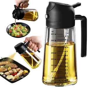 2 in 1 Glass Olive Oil Sprayer for Cooking with Stickers, 16oz/470ml Premium Olive Oil Dispenser Bottle for Kitchen Gadgets and Air Fryer Accessories, Salad, BBQ Black