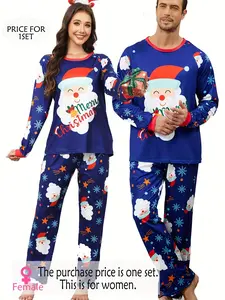 Autumn and winter, men's or women's, Christmas printed pajama set, long-sleeved trousers, single set.