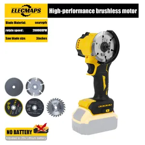 Cordless 3-inch brushless circular saw, compatible with 20V MAX batteries; ideal for home projects; easily cuts lumber; suitable for metal/wood/ceramic tiles/plastic; includes tools + 5 blades; great gift for men.