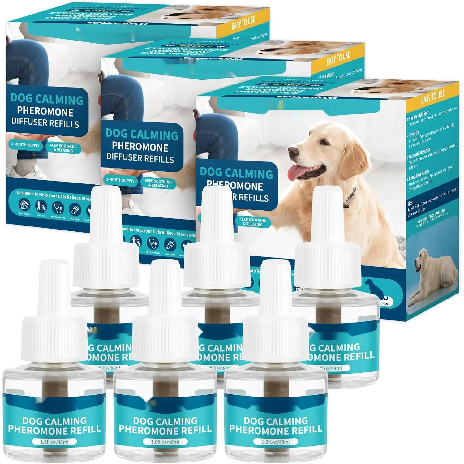 Dog Calming Diffuser Refills - 6 Pack Dog Pheromones Calming Diffuser for Dog Anxiety Relief, Dog Pheromone Diffuser, 180 Days Pheromone Diffuser to Calm Dogs, Fits All Common Diffuser Heads