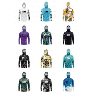 Hooded camouflage long-sleeve ice silk quick-dry fishing suit with face shield and sun protection