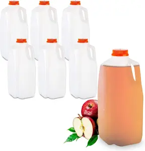 MT Products Empty HDPE Plastic Juice/Milk Bottles with Cap 64 oz - Pack of 6