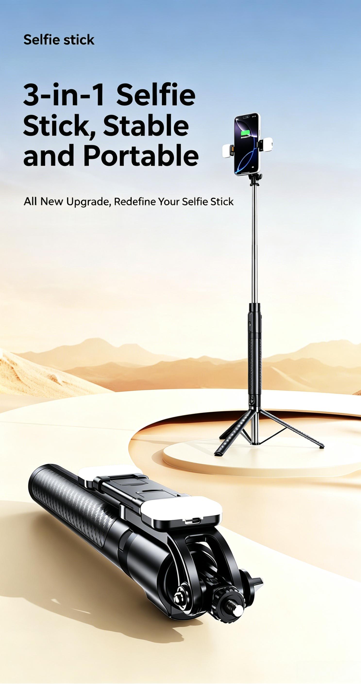 Stabilizer tripod, 360-degree rotating phone stabilizer tripod equipped with a remote control, 360-degree rotating extendable selfie stick