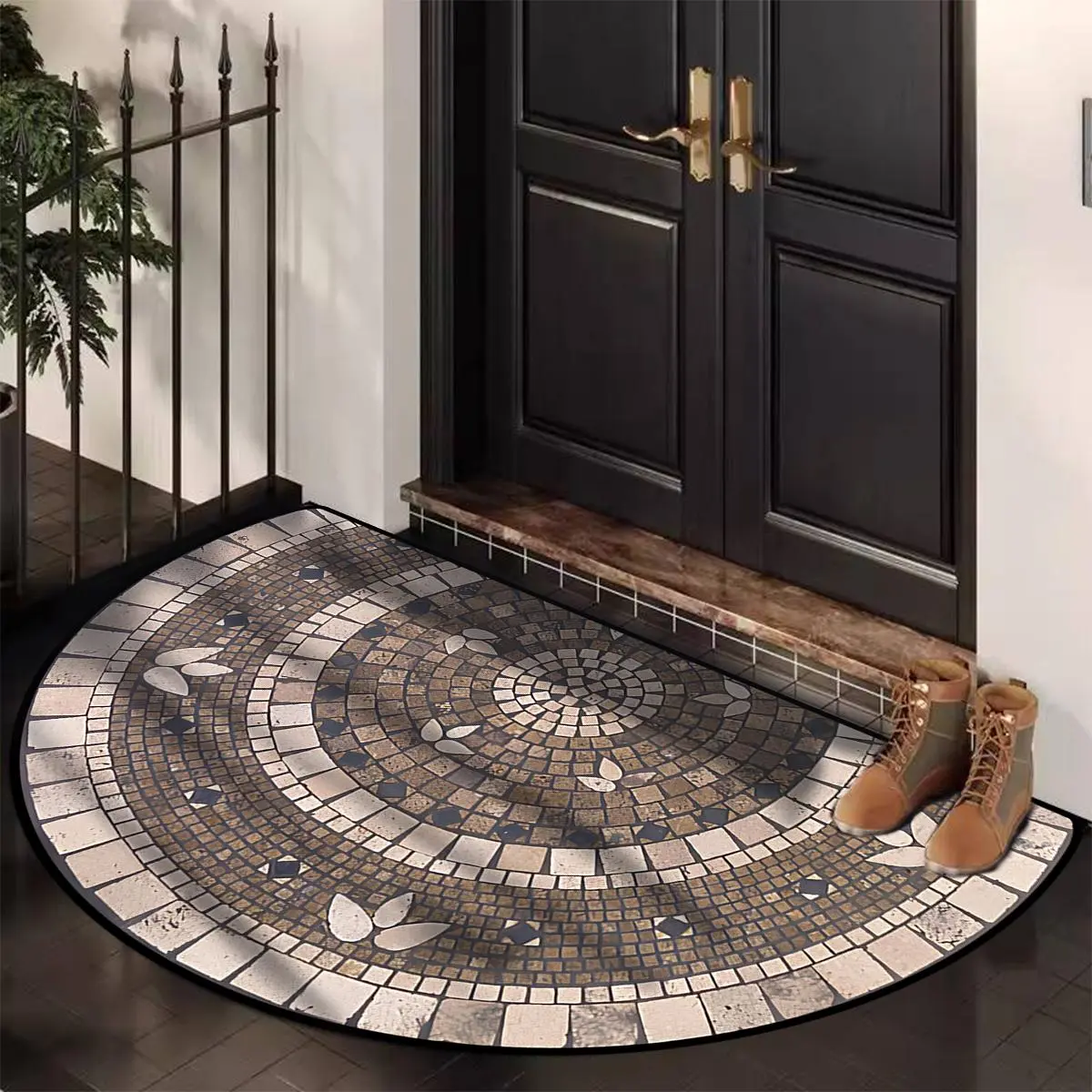 Round Door Mat Entrance Rug Indoor Outdoor Use, Soft Comfortable Design, Stylish Print, Easy Clean Welcome Foot Pad, Universal Setting, Minimalist Style, Home Decor Rugs, Home Decorative Rug, Household Decorative Rug Inside Entrance Doormat