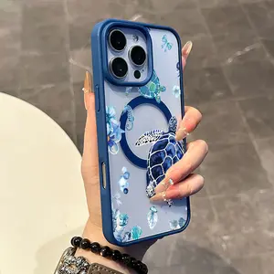 Chic Magnetic Case for iPhone11/12/13/14/15/16/17/promax Sea Turtles and Ocean Elements MagSafe Ready, Anti-Slip, Ultra Thin | Aesthetic Touch for Daily Use