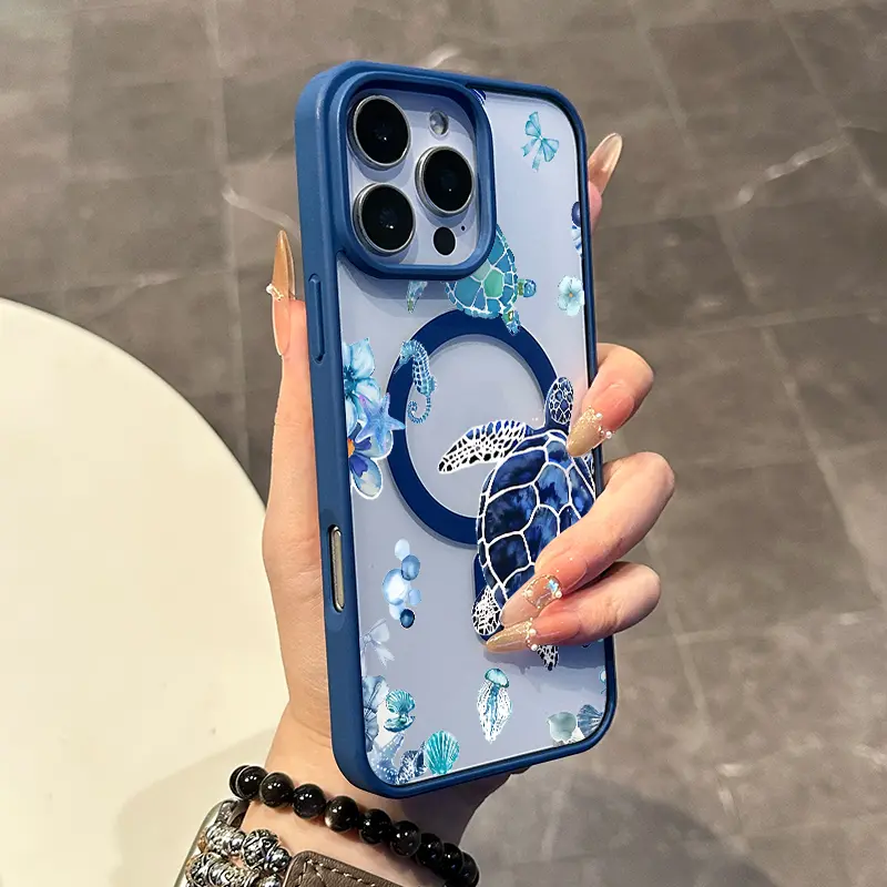 Chic Magnetic Case for iPhone11/12/13/14/15/16/17/promax Sea Turtles and Ocean Elements MagSafe Ready, Anti-Slip, Ultra Thin | Aesthetic Touch for Daily Use