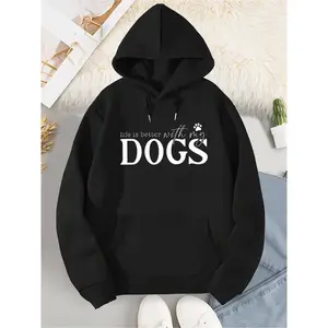 Women's Dog Lover Hoodie - Turquoise Paw Print & Bone Graphic Hooded Long Sleeve Sweater for Pet Owners, Cute Casual Dog Walking Outfit, Cozy Fall Winter Hoodie for Women