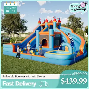 [Spring Sale] Vanacc Bounce House, Inflatable Bouncer with Air Blower, Jumping Castle with Slide, Outdoor Indoor Bouncy Castle with Oxford Fabric for Kids 3-12