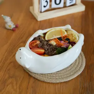 Cute Polar Bear Shaped Ceramic Salad Bowl Household Rice Bowl Cartoon Yogurt Dessert Bowls Tableware