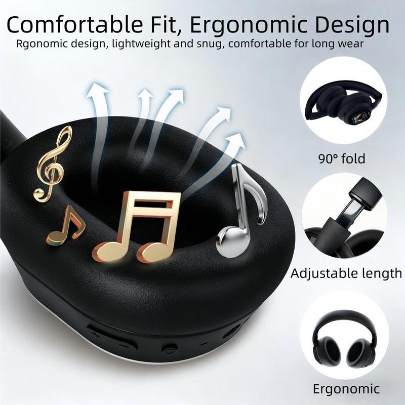 Wireless Bluetooth 6.0 over-ear headphones, featuring an LCD touchscreen, noise cancellation, customizable wallpapers, and multiple sound effects – suitable for both men and women, and easy to carry.