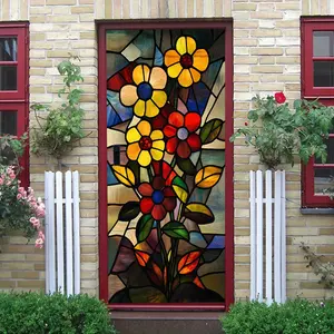 2pcs   Stained Glass Style Flower Wall Stickers Self Adhesive Removable Window Decals Artistic Floral Glass Stickers Home Decor Waterproof No Residue Nordic Style Bedroom Door Stickers  Collage Self-