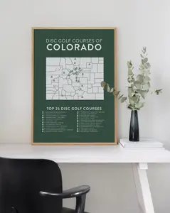 Disc Golf Top 25 Courses of Colorado Map, Frisbee Golf Design, Frolf Decor, Sport Vintage Decor, Gifts for Disc Golfers, Trendy Sports Art Print, Man Cave Decor