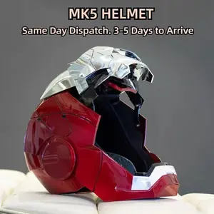 Wearable Helmet – Voice control, touch operation, and remote control, with LED eyes and realistic sound effects; suitable for role-playing, demonstrations, and collection; ideal for men and teenagers; a great gift item; silver color.