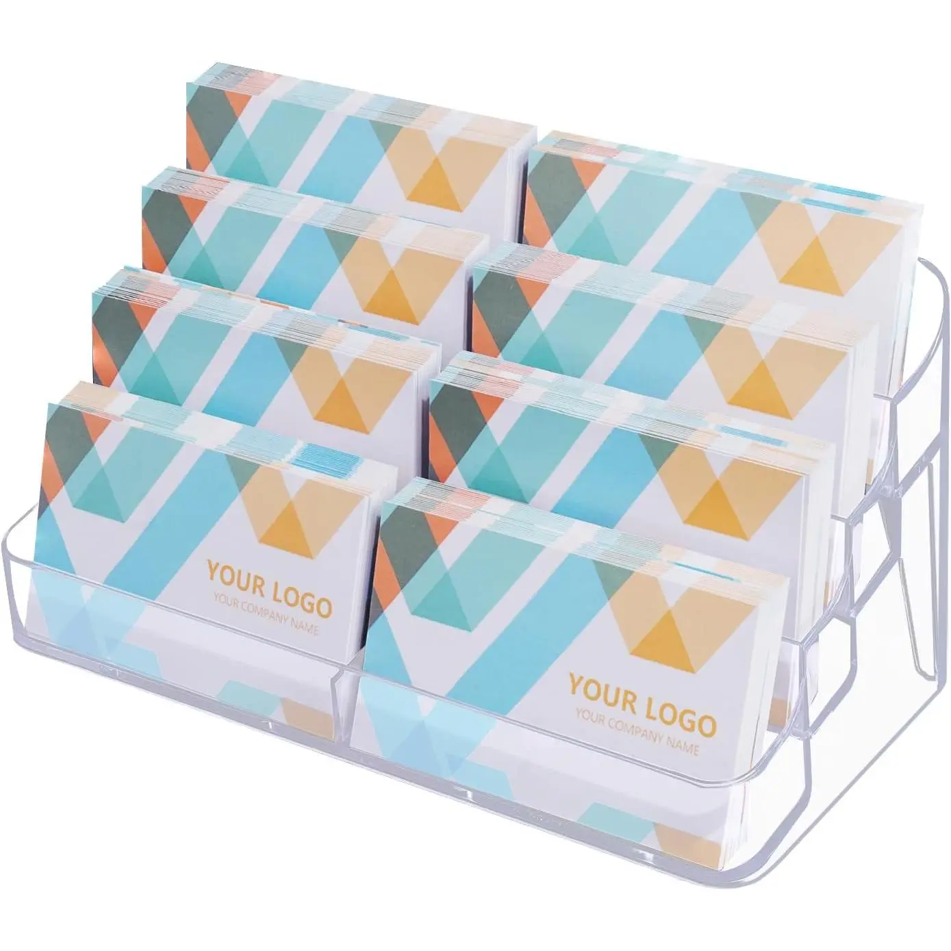 2 Pack Plastic Business Card Holder for Desk, Clear  Business Card Organizer, 8 Pockets 4 Layers Business Card Display Stand for Office