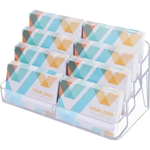 2 Pack Plastic Business Card Holder for Desk, Clear  Business Card Organizer, 8 Pockets 4 Layers Business Card Display Stand for Office