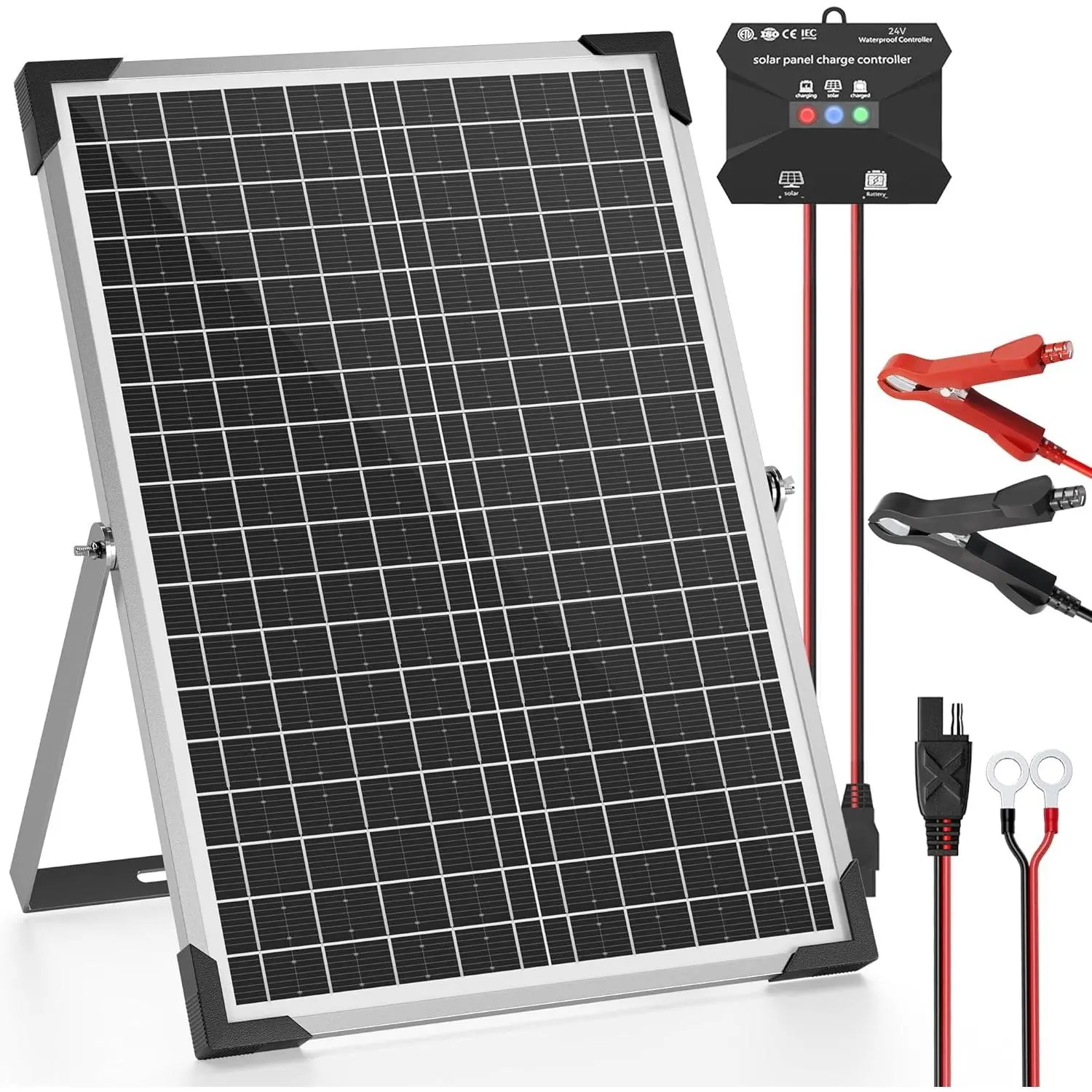 30W 24V Solar Panel Kit, Solar  Maintainer with MPPT Charge Controller Adjustable Bracket, Solar  Charger for RV  Boat Tractor and Camping