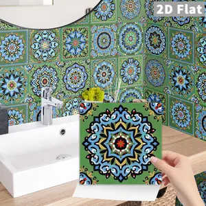 24PCS/Box NHZ Vintage Moroccan Floral Mandala Peel and Stick Backsplash, Crystal Film, Waterproof Oil-Proof Removable Wall Tile Stickers for Kitchen, Bathroom, Furniture, Stairs