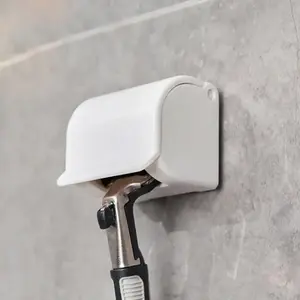 Shaver Holder Wall Mount Organizer Rack, Shaving Brush Storage Stand with Hooks, No-Drill Power Plug Hook, Space-Saving Bathroom Accessory