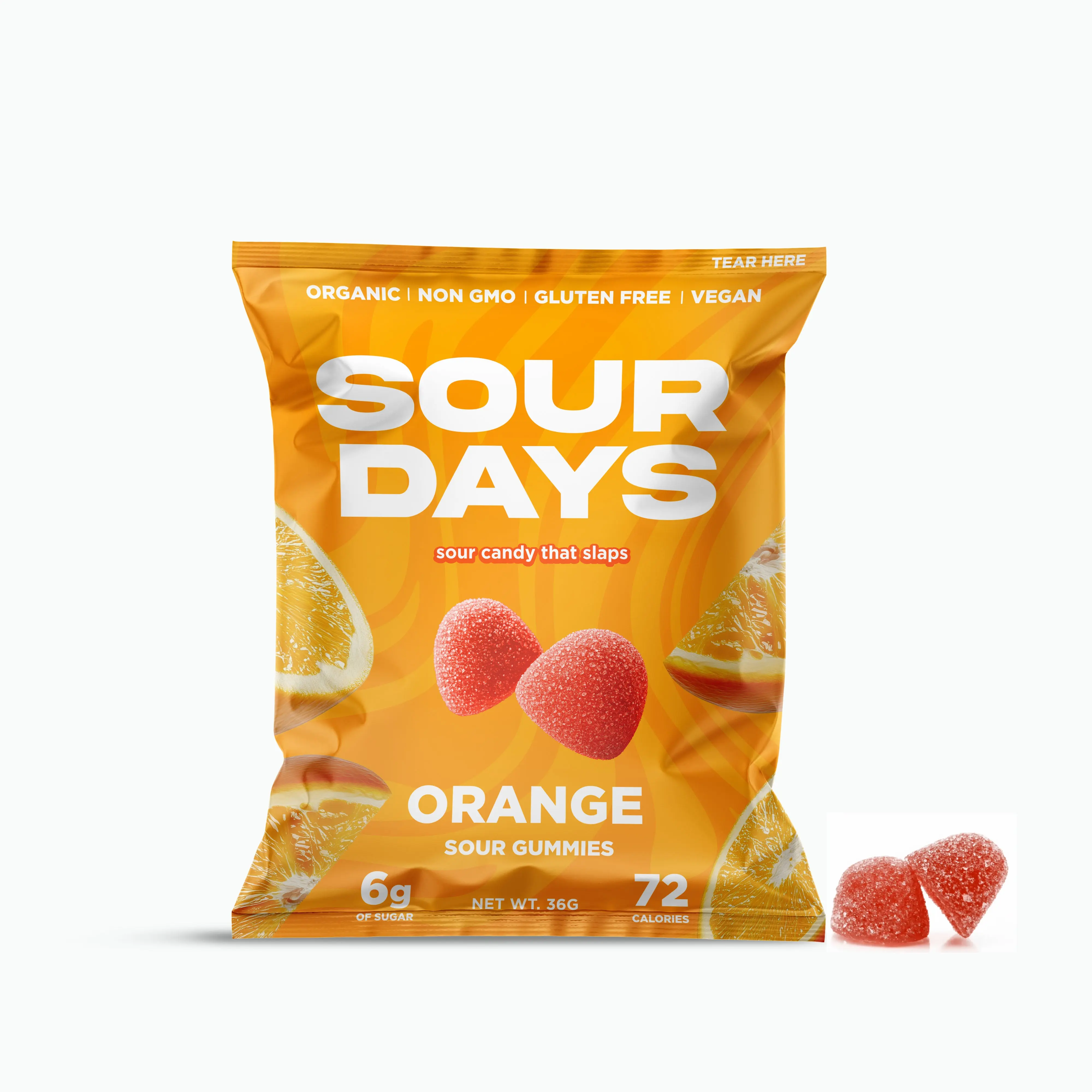 6 Pack Sour Days Organic Sour Orange Gummies