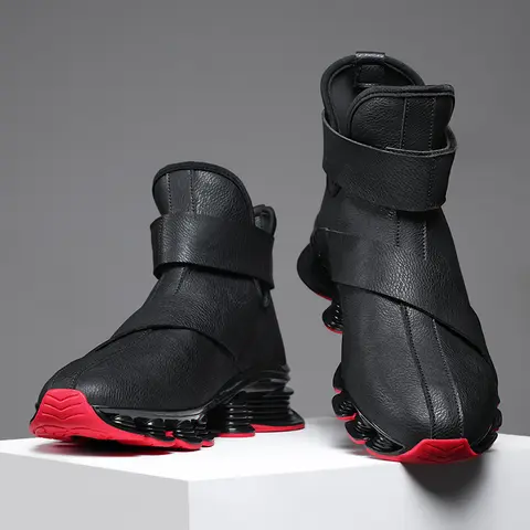 High Top Thick Sole Height Increasing Blade Shoes Wear Resistant Non Slip Running Sports Shoes Outdoor Casual Shoes for Men Black Red
