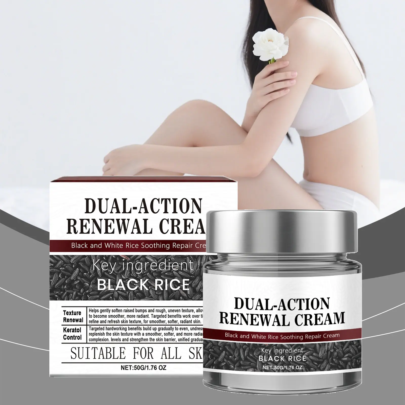 Professional Skincare 2-Bottle Set - Double-Action Facial Moisturizer, Rice Soothing Repairing Cream with Tallow for Skin Repair & Smooth Complexion