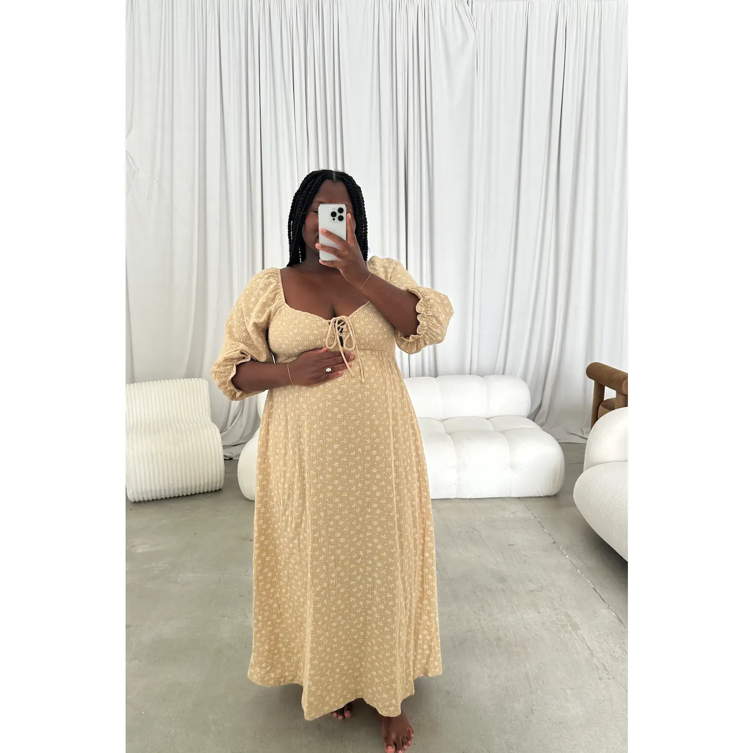 Cecilia 100% Cotton Smocked Maxi Dress in Muted Gold Foliage - Bump  Friendly - TikTok Shop