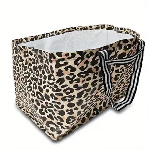 1pc Collapsible Leopard Print Oversized Storage Bag - Durable Plastic Laundry, Wardrobe, Clothing Storage Organizer & for Home Relocation, Travel, Camping - Spacious Black & White Design