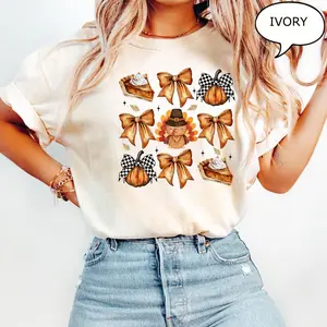 Comfort Colors®  Retro Thanksgiving T-Shirt, Coquette Bow Shirt, Pumpkin Fall Shirt, Thanksgiving Gift, Cute Turkey Shirt Unisex