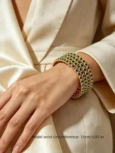 Elegant Rhinestone-Embedded Alloy Bracelets Set, 4-Piece Middle Eastern Style Women's Jewelry, Stylish Accessories for Everyday Wear