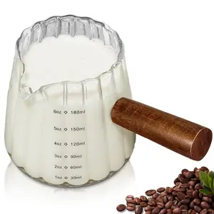 Espresso Shot Glass with Wood Handle, Espresso Accessories, Single Spouts Milk Frother Measuring Cup with Clear Scale, Coffee, Kitchen, Tea, Kitchenware