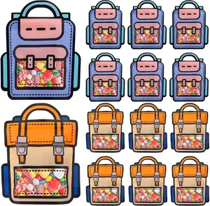 30 Pack Plastic Cartoon Backpack Shaped Goodies Bags with Handles for Birthday, Back to School Supplies, Party, Wedding, Reusable Bulk Gift Wrapper Storage Packaging for Candy, Snacks, Chocolate