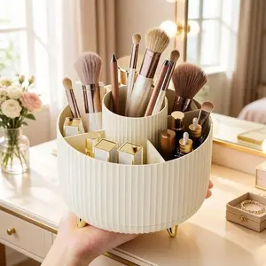 360° Rotating Cosmetic Brush Storage Basket, Multi-grid Countertop Makeup Storage Box, Desktop Organization for Home Office School, Beauty Organizer, Cosmetics Organizer